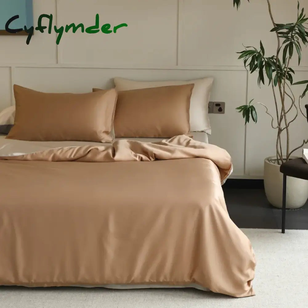 Cyflymder 1PC Mulberry Silk Duvet Cover Quilt Cover Solid Color Smooth Comforter Cover with Zipper Closure Double King