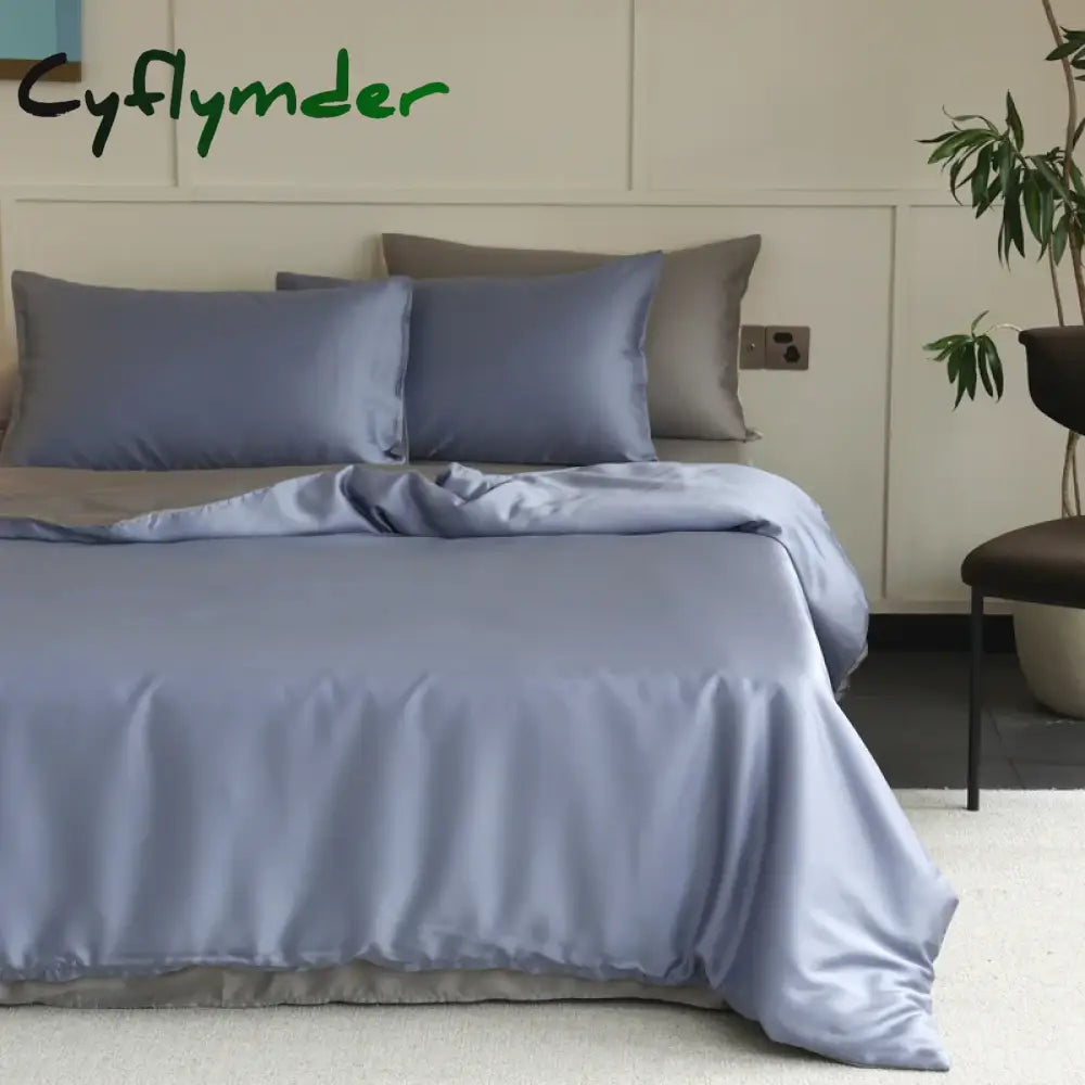 Cyflymder 1PC Mulberry Silk Duvet Cover Quilt Cover Solid Color Smooth Comforter Cover with Zipper Closure Double King