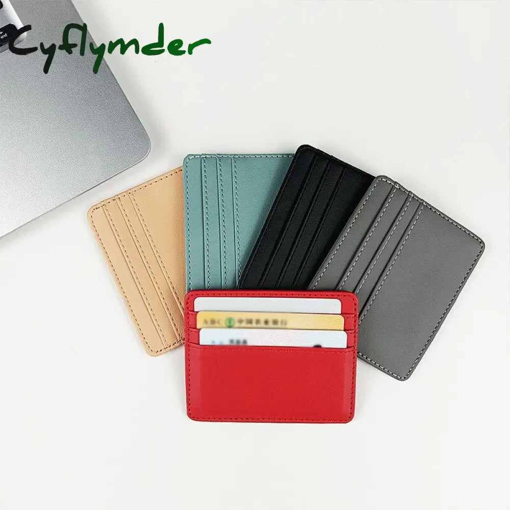 Cyflymder 1Pc Pu Leather Id Card Holder Candy Color Bank Credit Box Multi Slot Slim Case Wallet