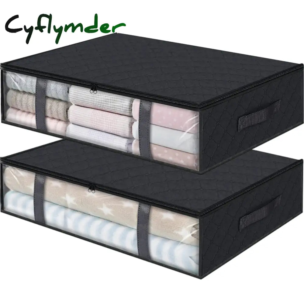 Cyflymder 1Pc Simple Zipper Underbed Storage Bag Foldable Organizer With Window Lightweight Clothes