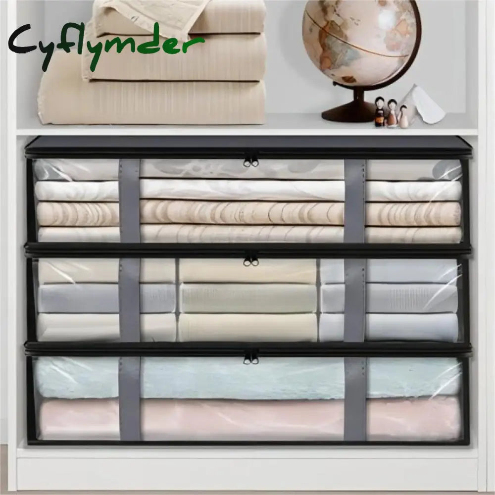 Cyflymder 1Pc Simple Zipper Underbed Storage Bag Foldable Organizer With Window Lightweight Clothes