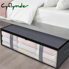 Cyflymder 1Pc Simple Zipper Underbed Storage Bag Foldable Organizer With Window Lightweight Clothes