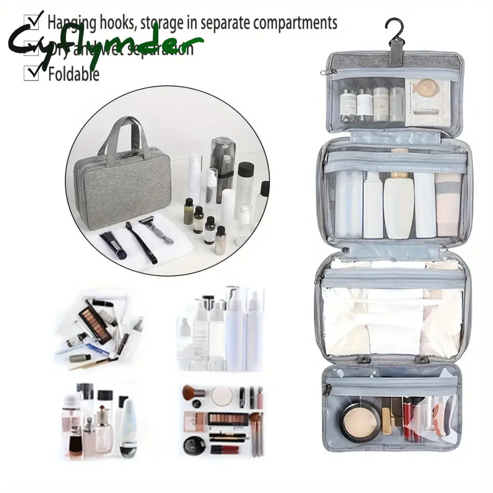 Cyflymder 1Pc Waterproof Folding Toiletry Bag Multi Functional Wet And Dry Separation Cosmetics