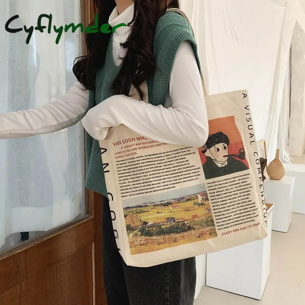 Cyflymder 1Pc Women Canvas Shoulder Bag Alice In Wonderland Shopping Bags Students Book Cotton