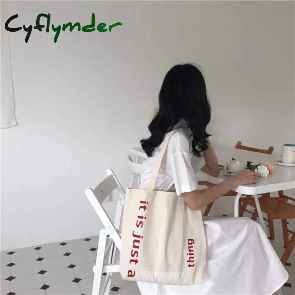 Cyflymder 1Pc Women Canvas Shoulder Bag Alice In Wonderland Shopping Bags Students Book Cotton