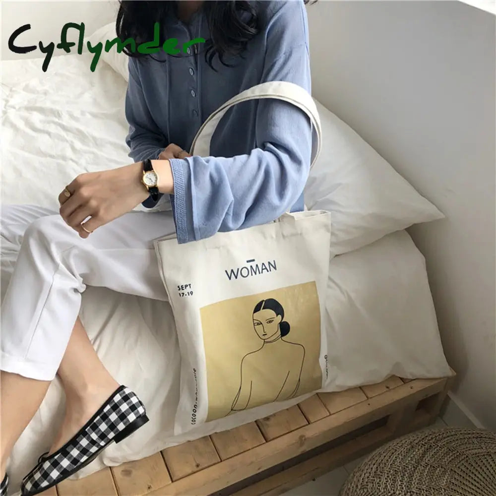 Cyflymder 1Pc Women Canvas Shoulder Bag Alice In Wonderland Shopping Bags Students Book Cotton