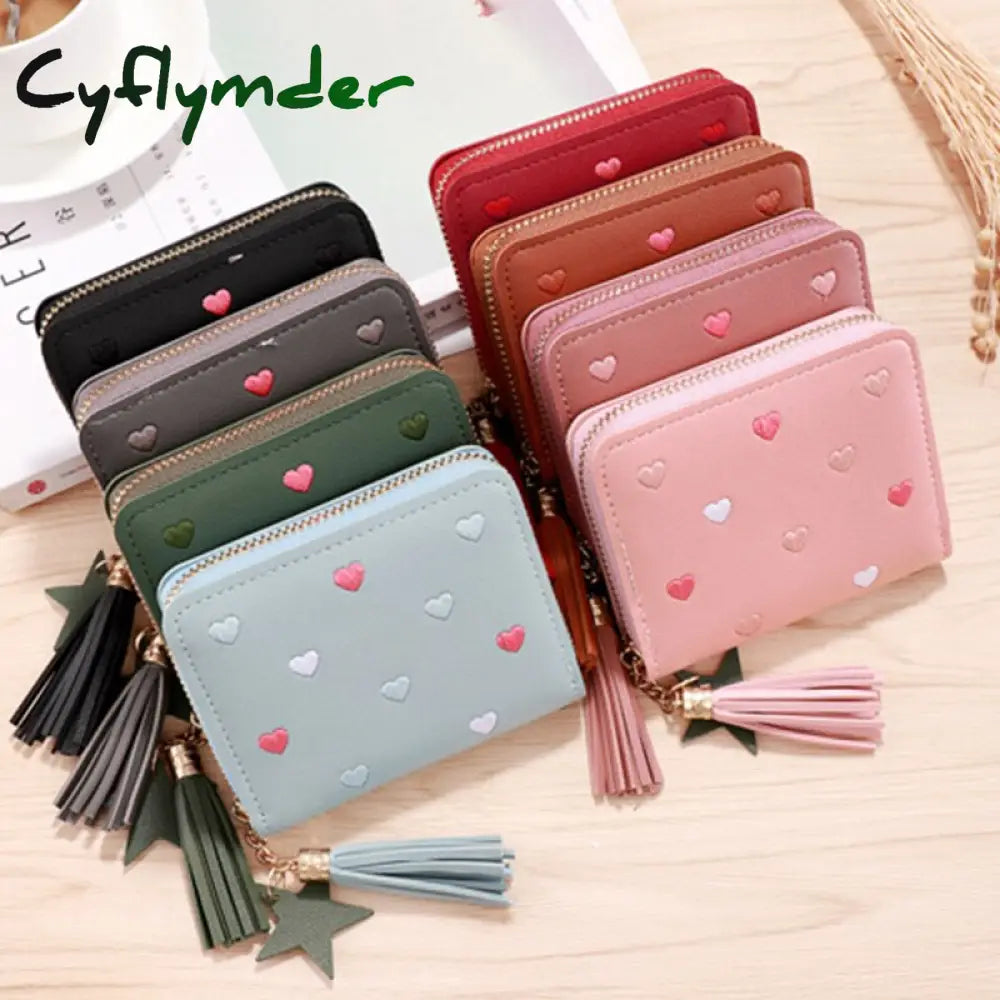 Cyflymder 1Pc Women Small Wallet Ladies Mini Tassel Cute Girl Short Zipper Lovely Pu Leather Coin