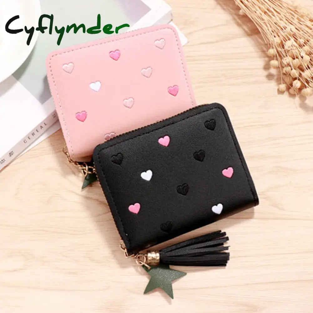 Cyflymder 1Pc Women Small Wallet Ladies Mini Tassel Cute Girl Short Zipper Lovely Pu Leather Coin