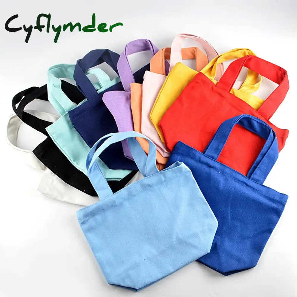 Cyflymder 1Pcs Cotton Canvas Simple Shopping Bags Foldable Handbag Girls Fashion Solid Color Life