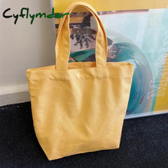 Cyflymder 1Pcs Cotton Canvas Simple Shopping Bags Foldable Handbag Girls Fashion Solid Color Life