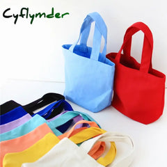 Cyflymder 1Pcs Cotton Canvas Simple Shopping Bags Foldable Handbag Girls Fashion Solid Color Life