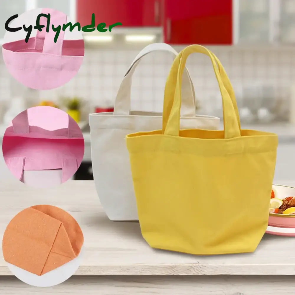 Cyflymder 1Pcs Cotton Canvas Simple Shopping Bags Foldable Handbag Girls Fashion Solid Color Life