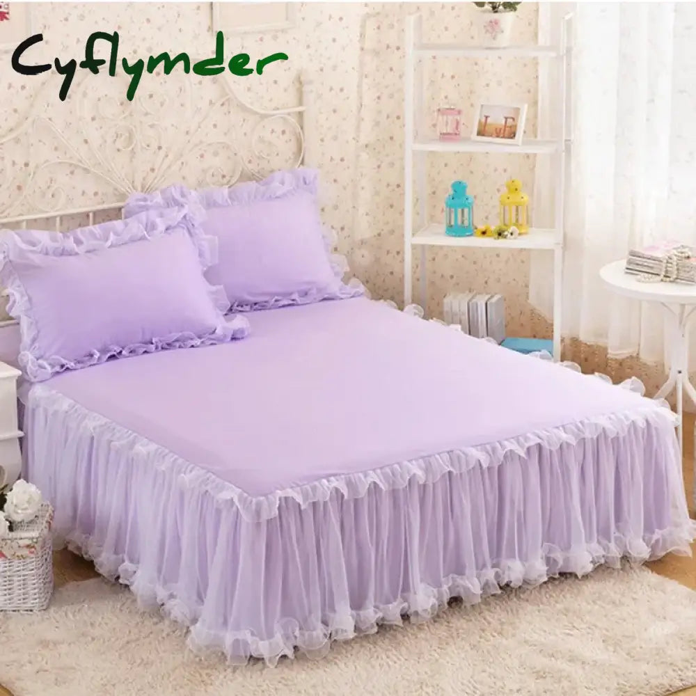 Cyflymder 1pcs Elegant Princess Bed Skirt Non-slip Mattress Cover Ruffled Lace Bed Skirt Bedsheet Protector Bedspread