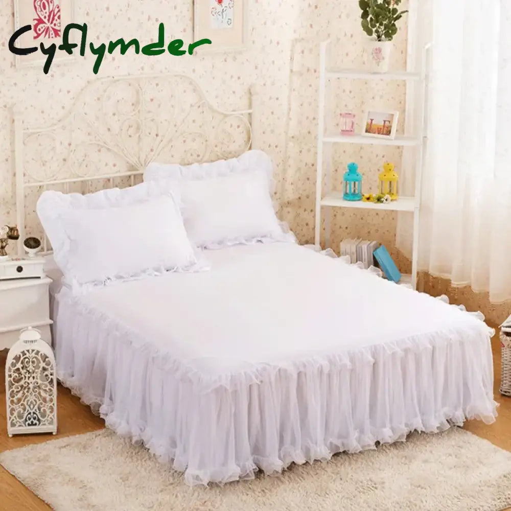 Cyflymder 1pcs Elegant Princess Bed Skirt Non-slip Mattress Cover Ruffled Lace Bed Skirt Bedsheet Protector Bedspread