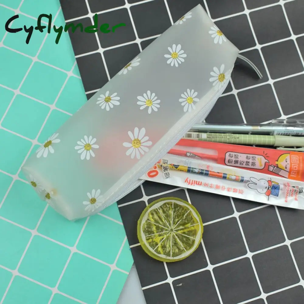 Cyflymder 1Pcs Kawaii Transparent Pencil Case Daisy Gift Estuches School Box Pencilcase Bag