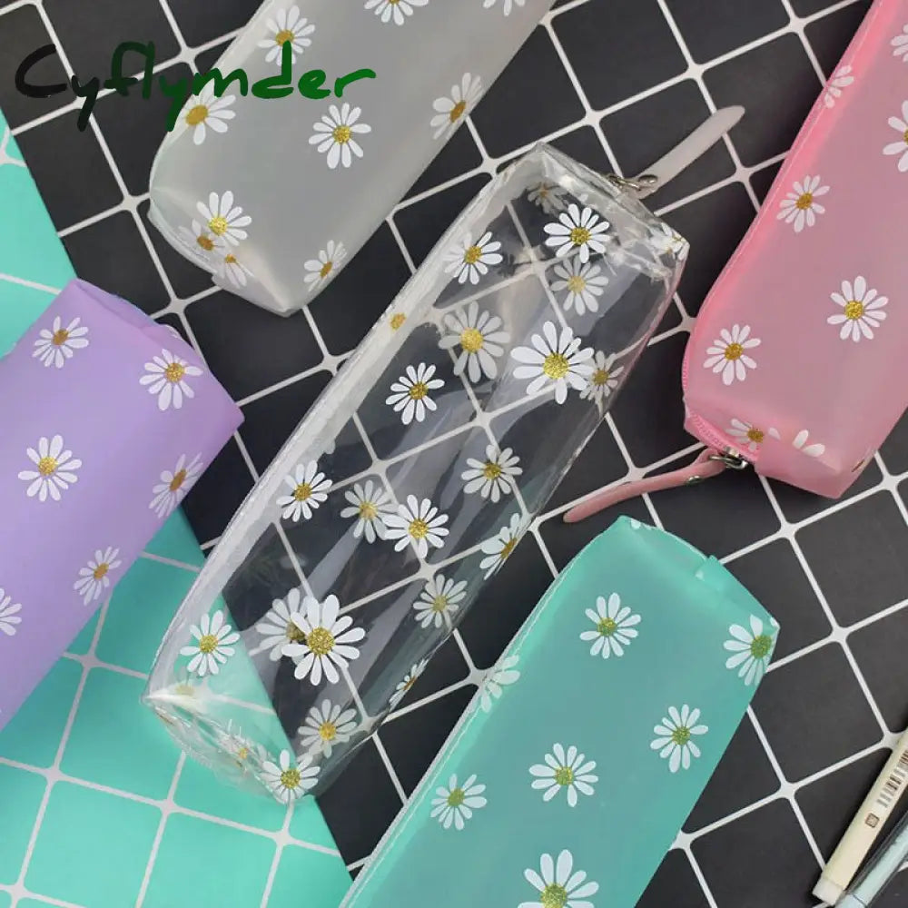 Cyflymder 1Pcs Kawaii Transparent Pencil Case Daisy Gift Estuches School Box Pencilcase Bag