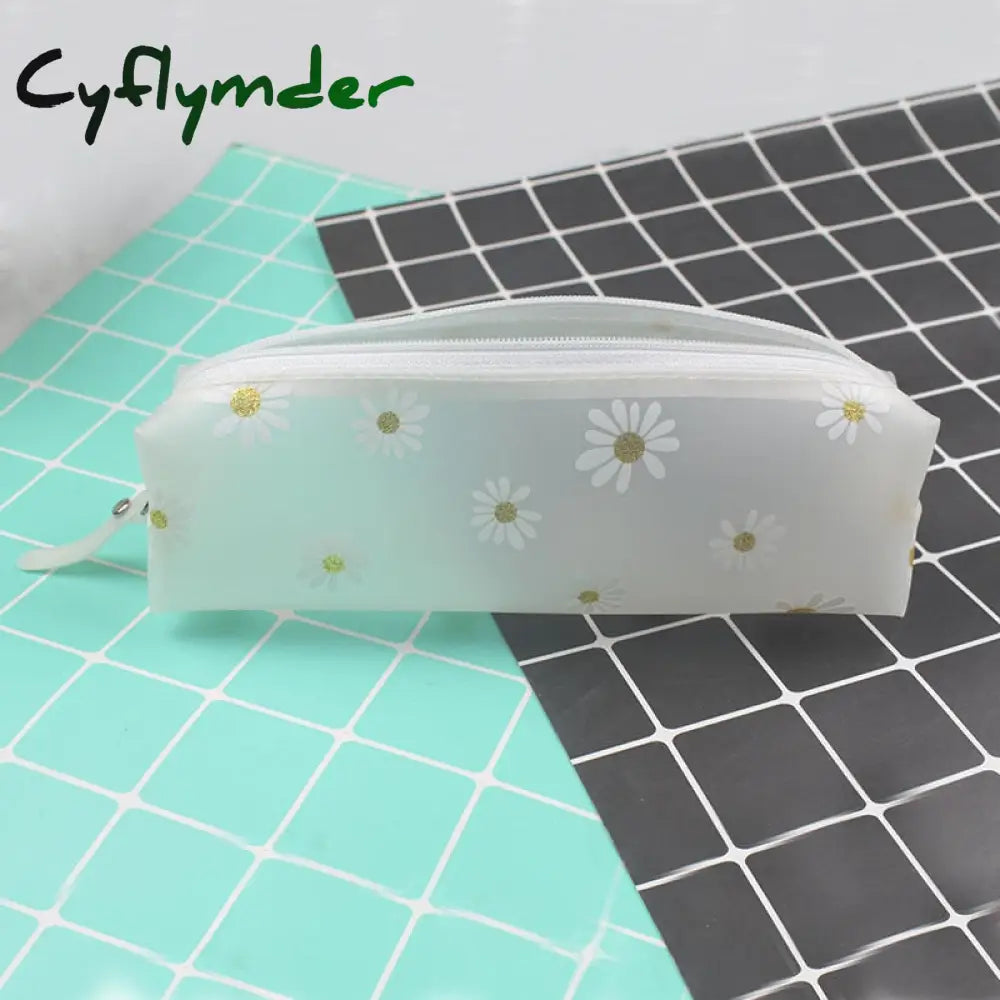 Cyflymder 1Pcs Kawaii Transparent Pencil Case Daisy Gift Estuches School Box Pencilcase Bag