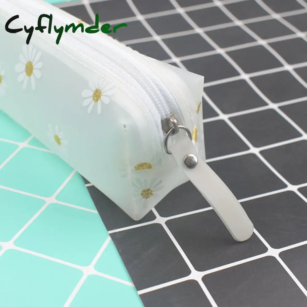 Cyflymder 1Pcs Kawaii Transparent Pencil Case Daisy Gift Estuches School Box Pencilcase Bag