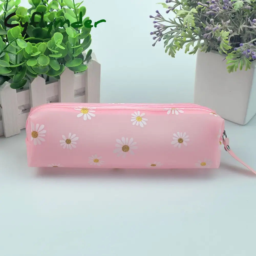 Cyflymder 1Pcs Kawaii Transparent Pencil Case Daisy Gift Estuches School Box Pencilcase Bag