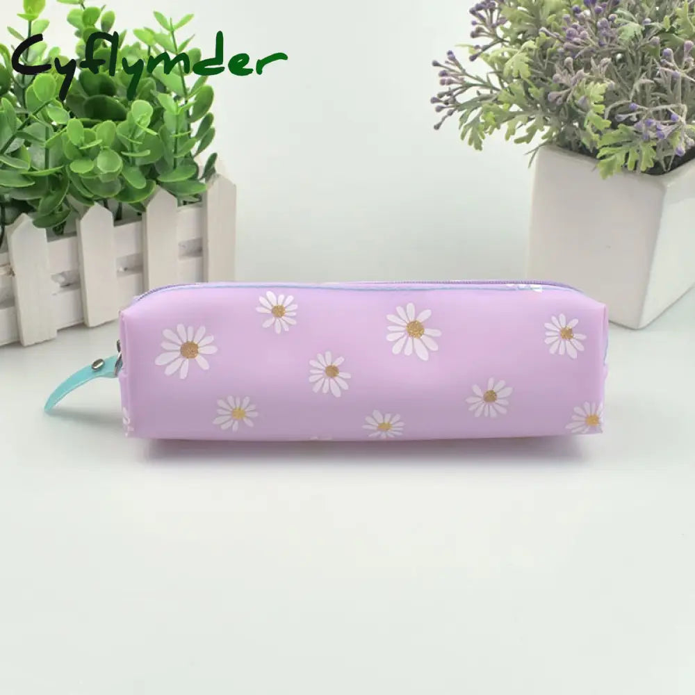 Cyflymder 1Pcs Kawaii Transparent Pencil Case Daisy Gift Estuches School Box Pencilcase Bag