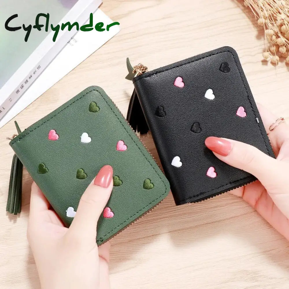 Cyflymder 1Pcs Love Tassel Women Wallet Ladies Mini Small Short Cute Girl Zipper Pu Leather Coin