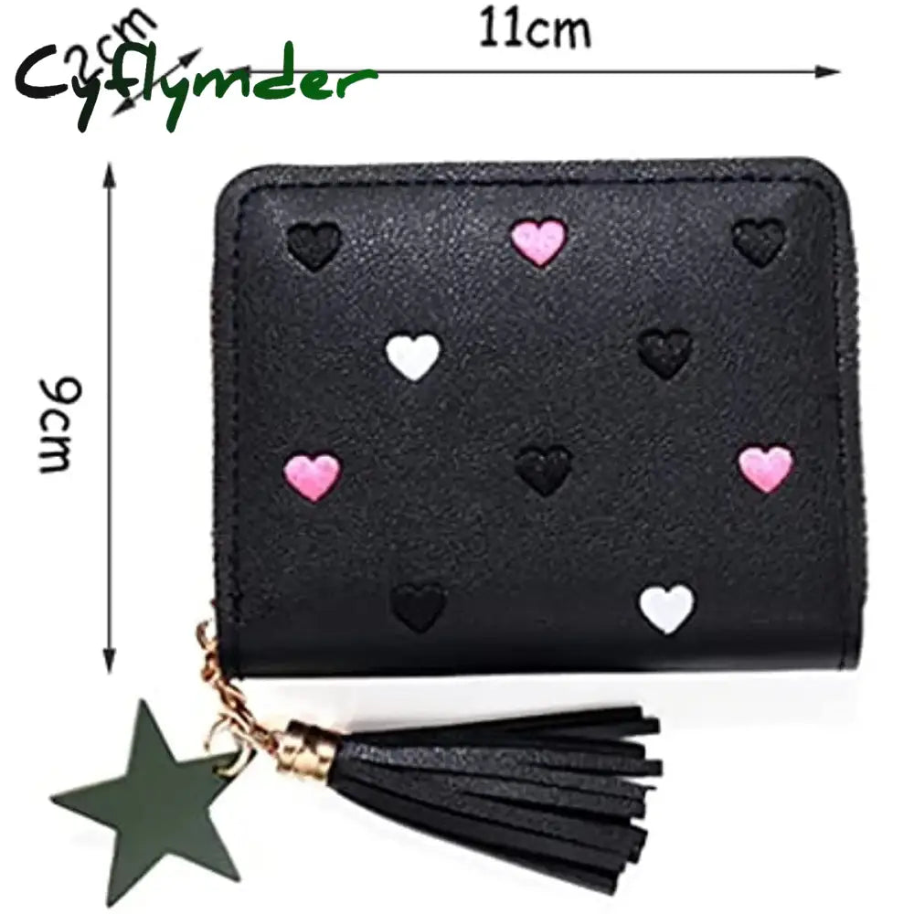 Cyflymder 1Pcs Love Tassel Women Wallet Ladies Mini Small Short Cute Girl Zipper Pu Leather Coin