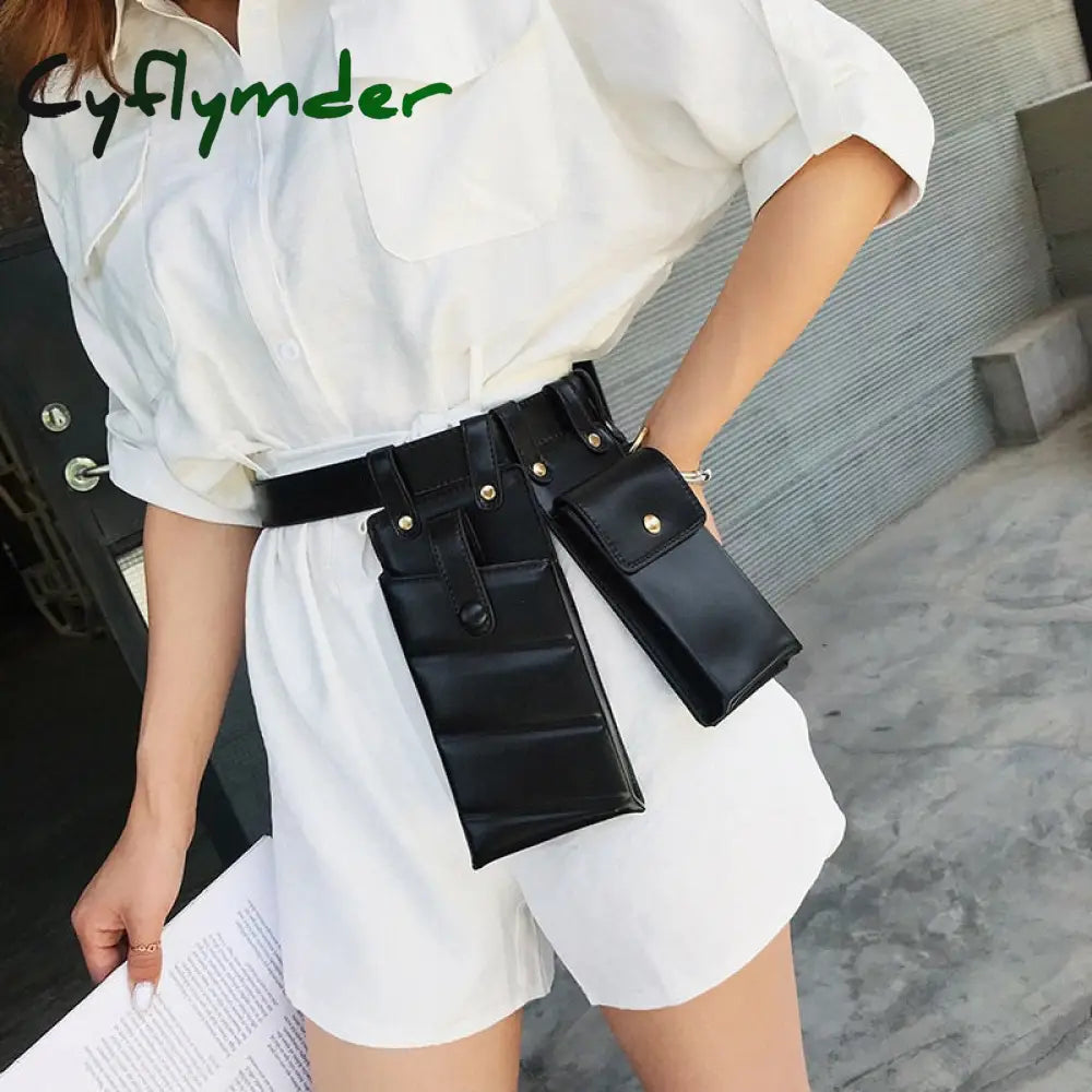 Cyflymder 2 Pcs Women Waist Bag Hip Hop Leather Belt Bags Tactical Crossbody Chest Female Fanny