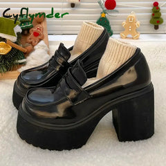  High Heels Loafers Women Shoes Retro Chunky Heels Pumps Woman Uniform College Platform Mary Jane Shoes Ladies