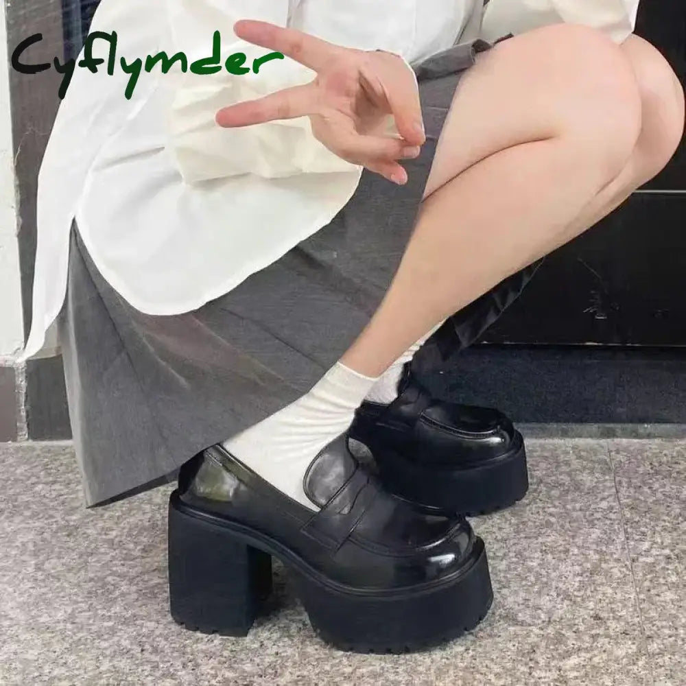 Cyflymder 2024 Hot Sale High Heels Loafers Women Shoes Retro Chunky Pumps Woman Uniform College