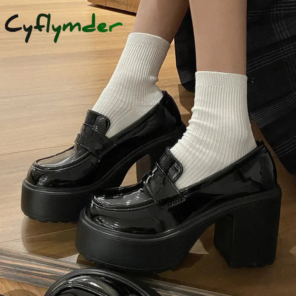 Cyflymder 2024 Hot Sale High Heels Loafers Women Shoes Retro Chunky Pumps Woman Uniform College
