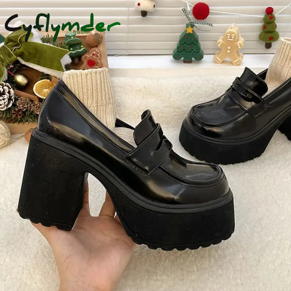 Cyflymder 2024 Hot Sale High Heels Loafers Women Shoes Retro Chunky Pumps Woman Uniform College