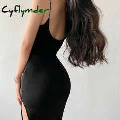 Cyflymder 2024 New Sexy Sleeveless Slim Long Dress Women Party Club High Split Spaghetti Strap