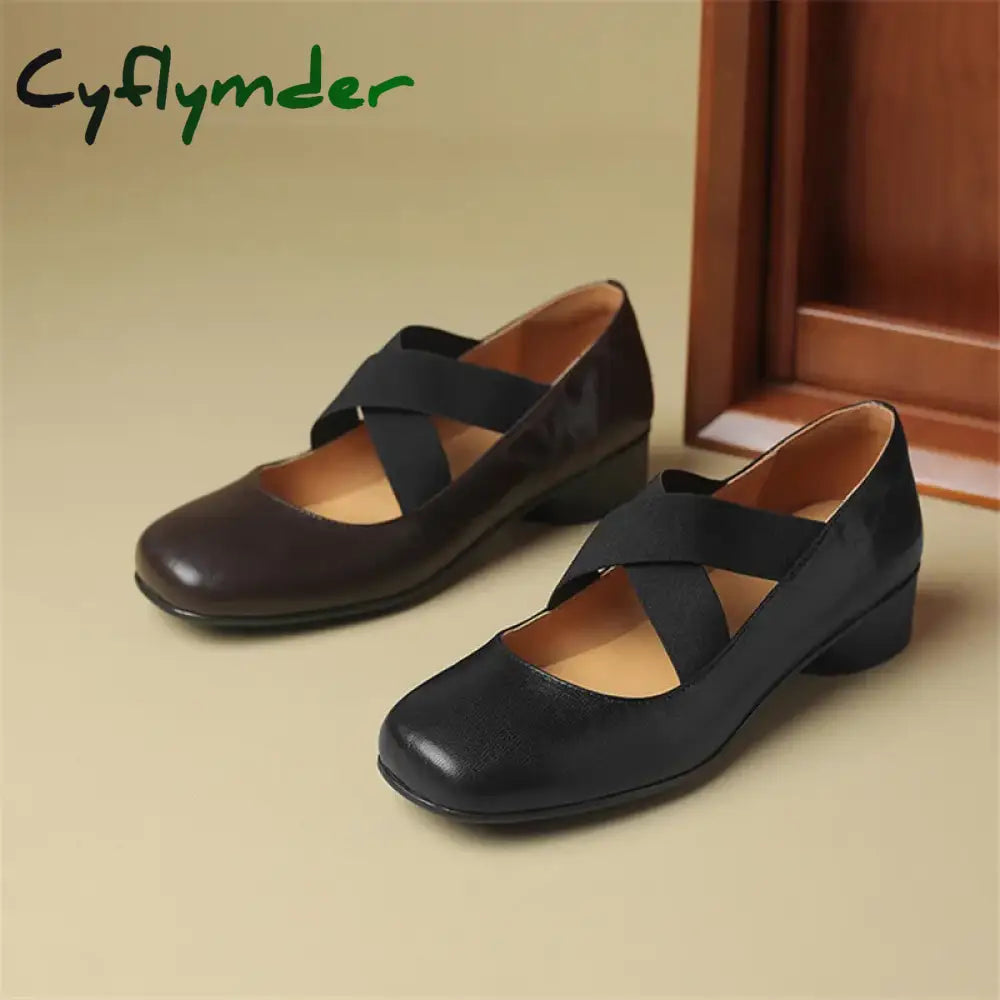 Cyflymder 2024 New Spring Sheepskin Women Shoes Round Toe Low Heel Pumps Mary Jane For Shallow