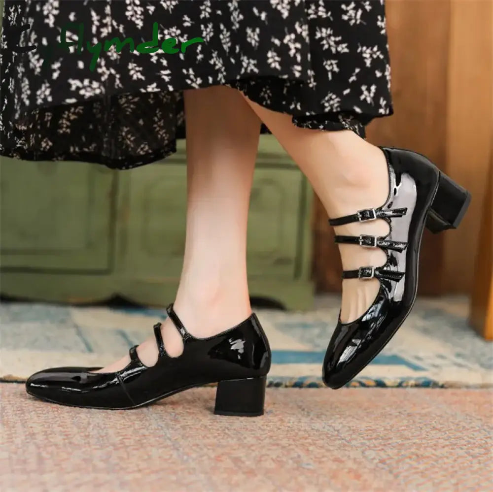 Cyflymder 2024 Spring/Summer Mary Jane Shoes Patent Leather Woman Shoe French Square Toe Thick Heel