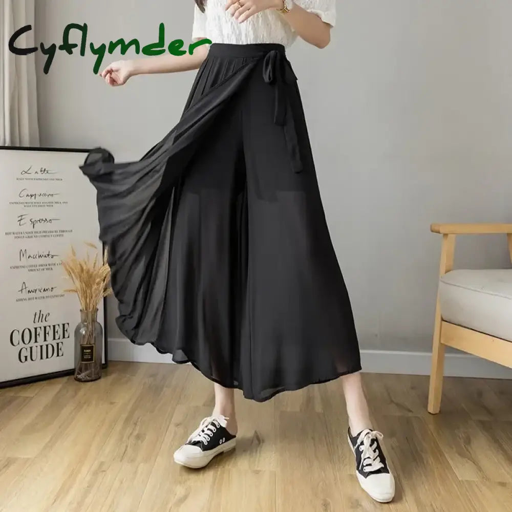 Cyflymder 2024 Spring Summer New Style Korean Women Pleated Chiffon Trousers High Waist Pants