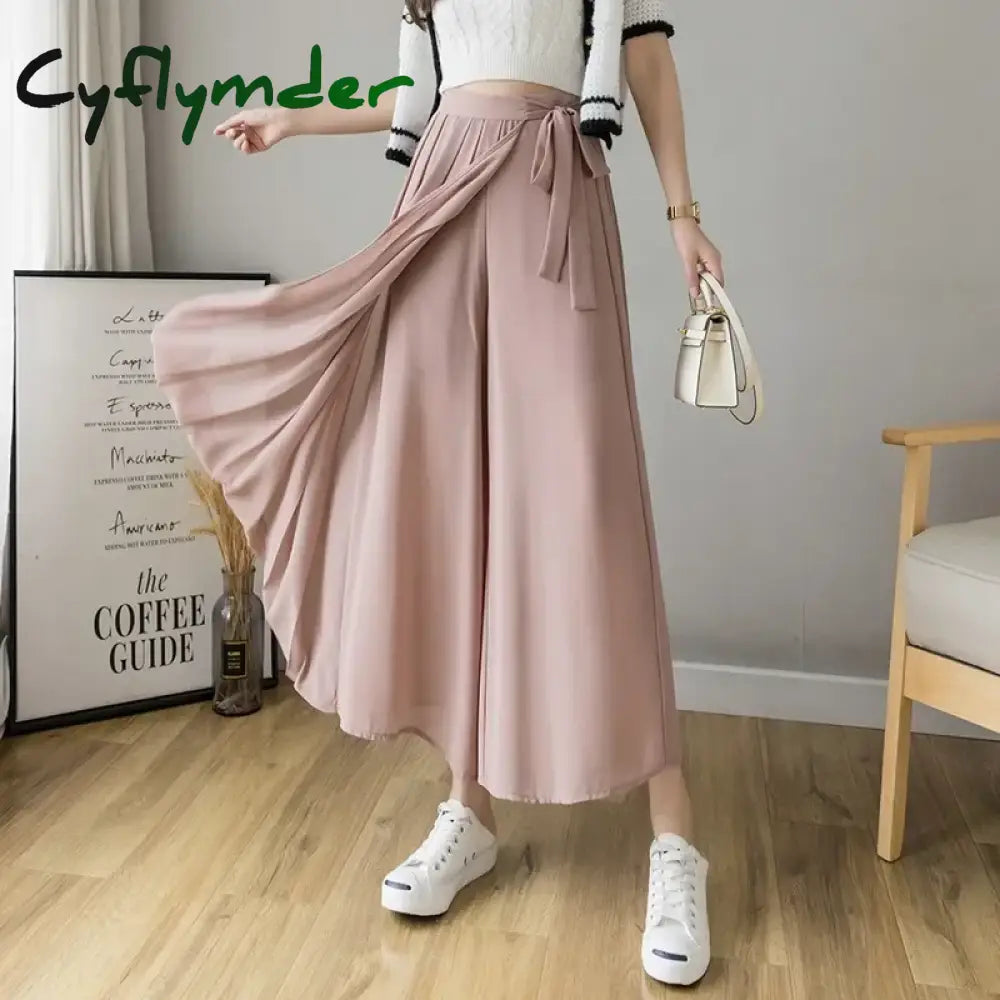 Cyflymder 2024 Spring Summer New Style Korean Women Pleated Chiffon Trousers High Waist Pants