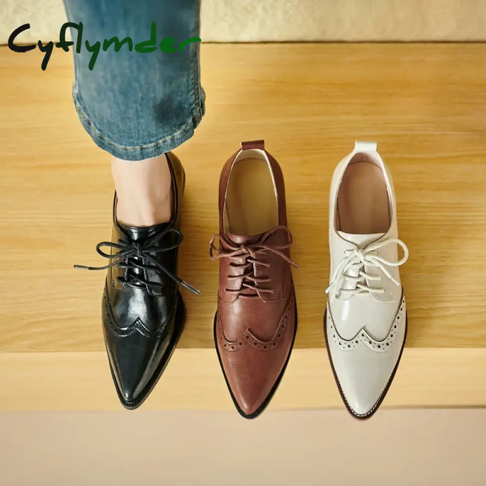 2024 Women's European and American New Spring and Autumn Pointed Leather Lace up Middle Heel Retro Blake Lefu Single Shoes