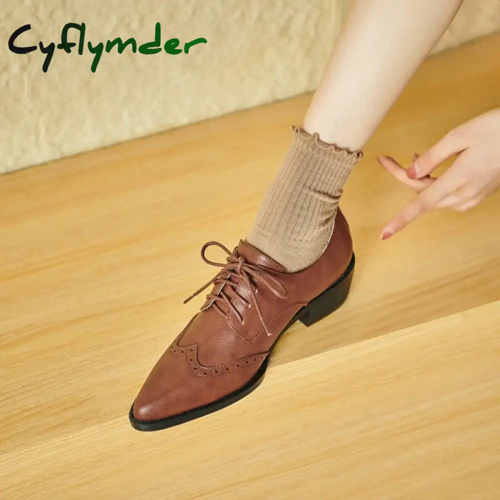 Cyflymder 2024 Women’s European And American New Spring Autumn Pointed Leather Lace Up Middle