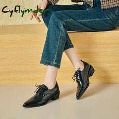 Cyflymder 2024 Women’s European And American New Spring Autumn Pointed Leather Lace Up Middle