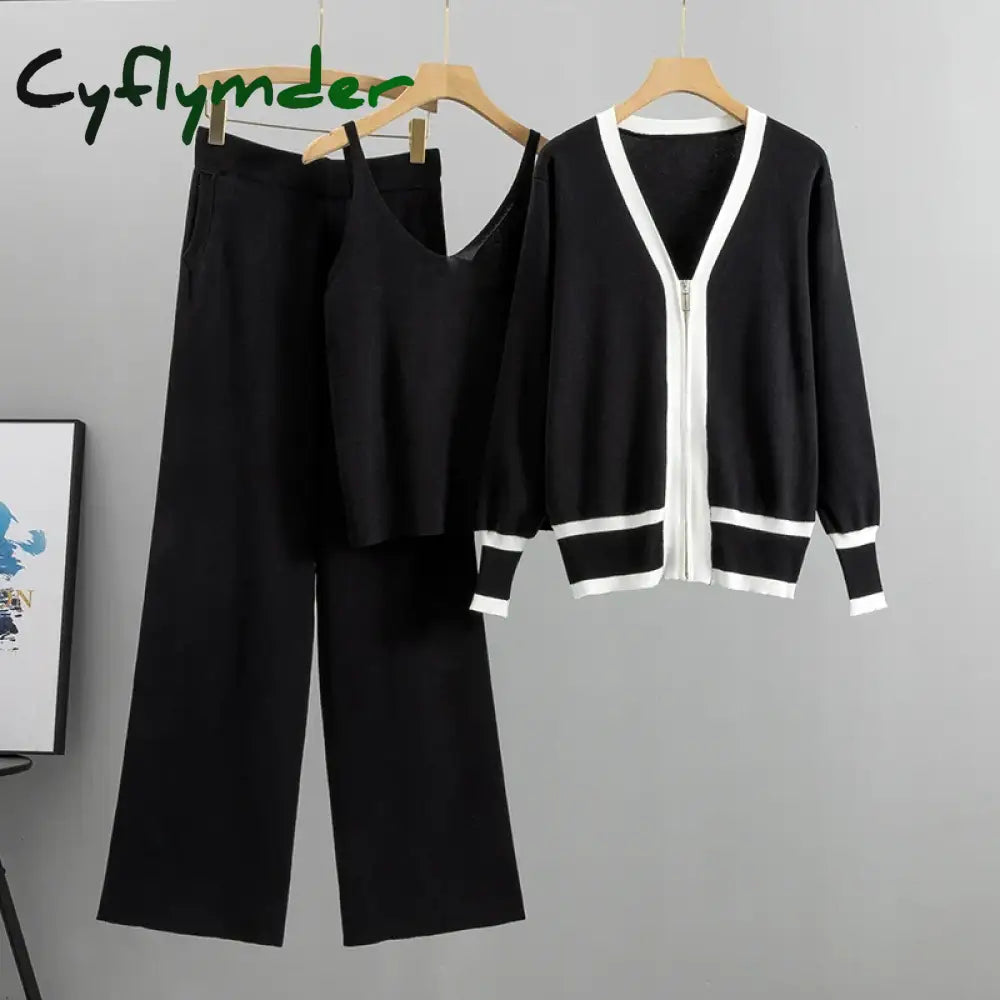 Cyflymder 2025 New Fashion 3 Piece Set Women Sexy Vest + Long Sleeve Zipper Cardigan + Elastic Waist Pants Women’s