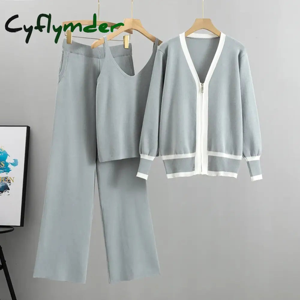 Cyflymder 2025 New Fashion 3 Piece Set Women Sexy Vest + Long Sleeve Zipper Cardigan + Elastic Waist Pants Women’s
