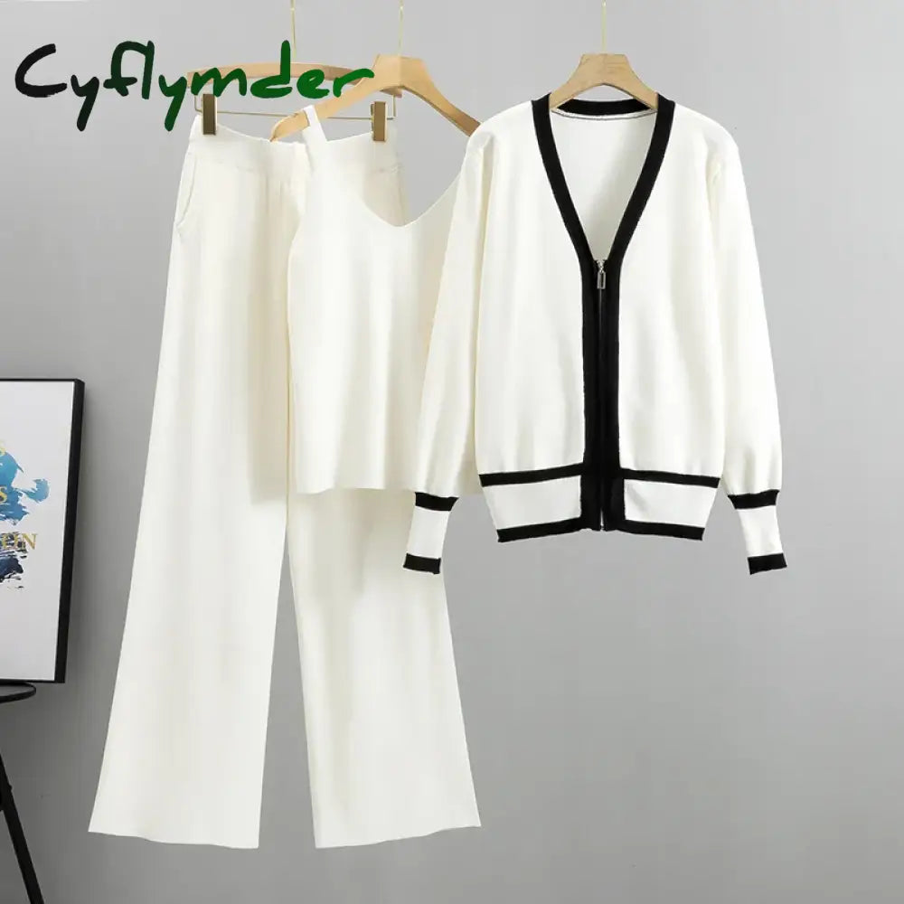 Cyflymder 2025 New Fashion 3 Piece Set Women Sexy Vest + Long Sleeve Zipper Cardigan + Elastic Waist Pants Women’s