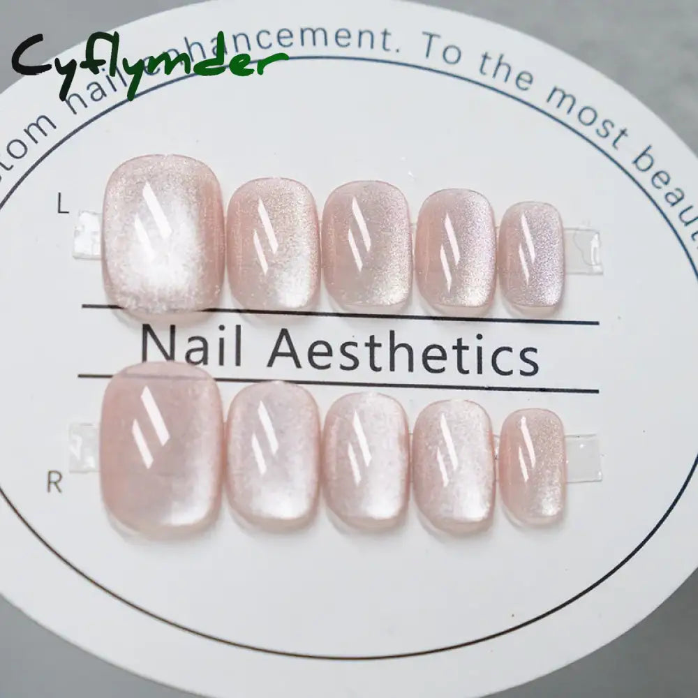 Cyflymder 24 Pcs Cat Eye Winter Press on Nails for Gluing Long Korea False Nail for Girls Cheap Coffin Stick-on Fake