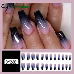 Cyflymder 24 Pcs Glossy Medium Long Ballerina Press On Nail Pink And Purple Gradient Fake