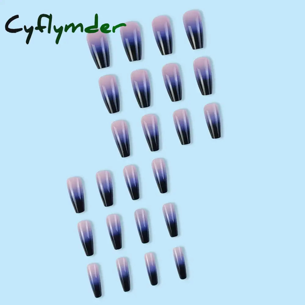 Cyflymder 24 Pcs Glossy Medium Long Ballerina Press On Nail Pink And Purple Gradient Fake