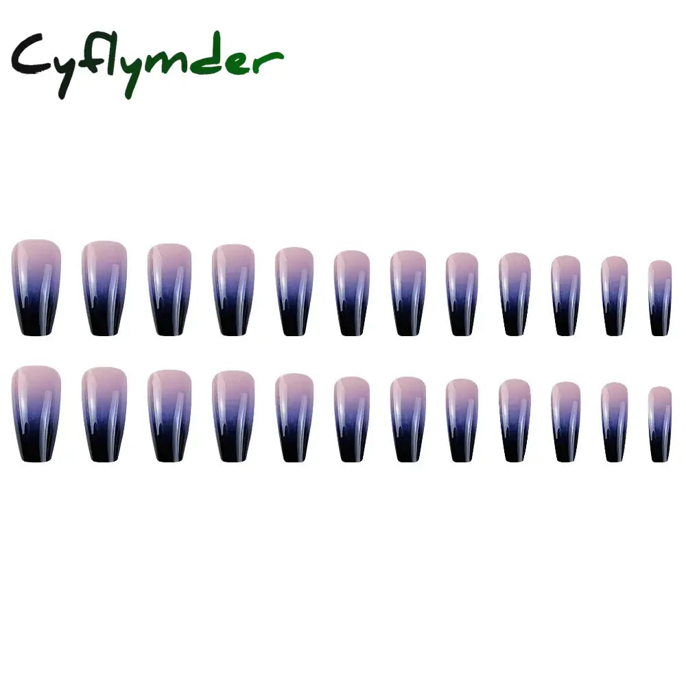 Cyflymder 24 Pcs Glossy Medium Long Ballerina Press On Nail Pink And Purple Gradient Fake