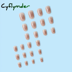 Cyflymder 24 Pcs Medium Oval Press On Nails Pink Gradient Stripe Pattern Fake Glossy Artificial