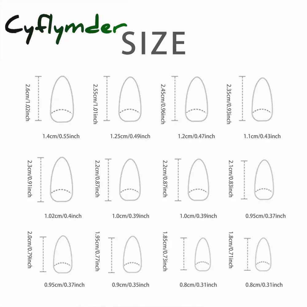 Cyflymder 24 Pieces Long Almond Irregular French style Pattern ABS Full Cover Glossy False Nails Y-252
