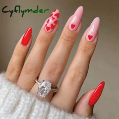 Artificial Acrylic Nail Art Fake Nails Red Love False Nail Full Coverage Long Ballet Removable Press on Nails Tips Designs