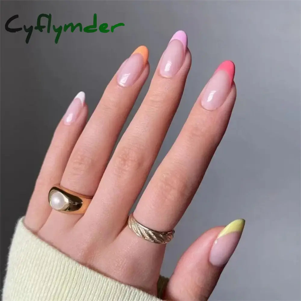 Cyflymder 24P Artificial Acrylic Nail Art Fake Nails Red Love False Full Coverage Long Ballet